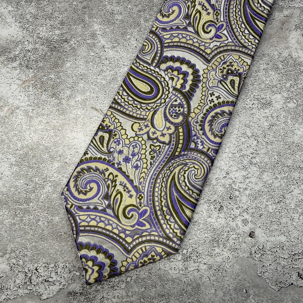 PRONTO-UOMO COUTURE‎ Silk Tie Mens One Size Gold Purple Paisley Pointed Necktie